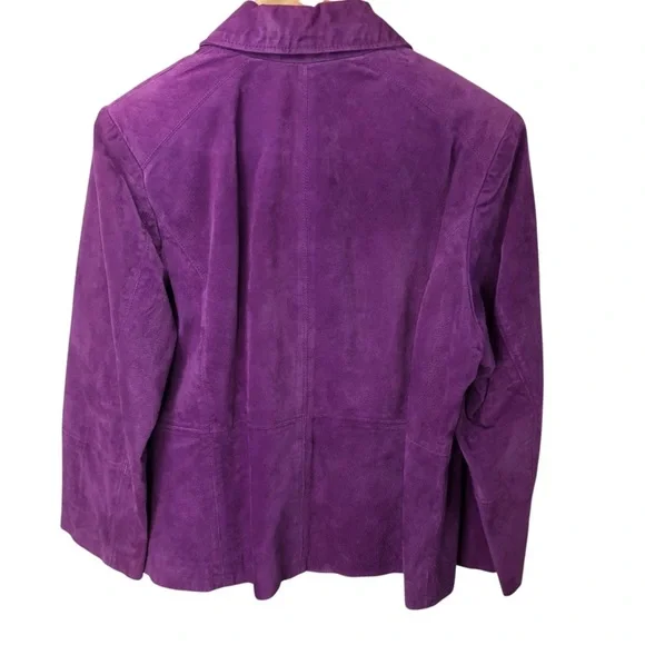 Vintage 90's Y2K Suede Leather Jacket Womens L Purple Retro Grunge Casual Preppy - Picture 5 of 7